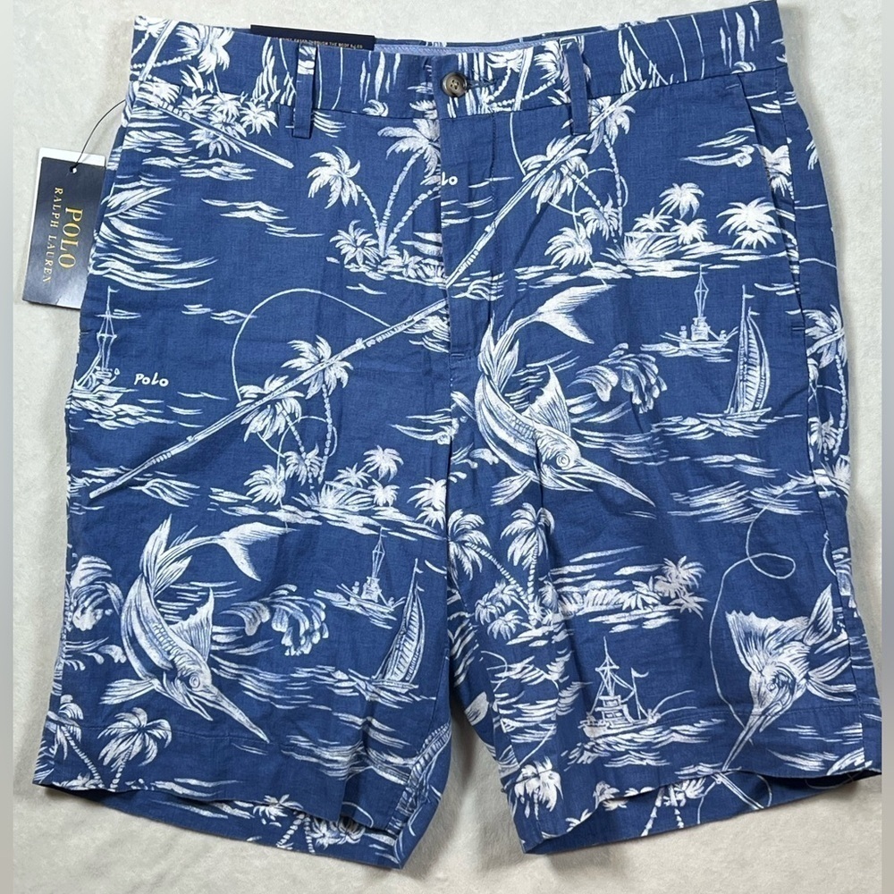 NWT Polo Ralph Lauren 29W 9” Inseam Classic Fit Linen Cotton Blend Navy Shorts